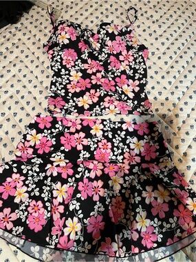 J. Crew Black Floral Pink & White Two-Piece Dress